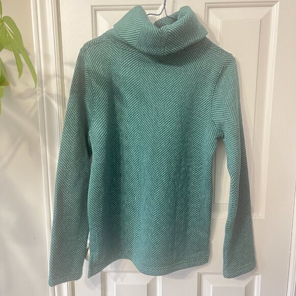 J. Crew Cowl Neck Pullover Turtleneck Sweater Green Herringbone Casual Warm Sm - Picture 3 of 9